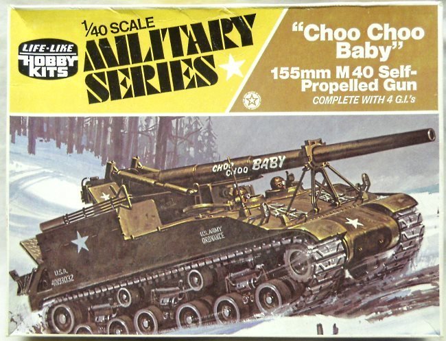 Life-Like 1/40 Choo Choo Baby 155mm M40 Self Propelled Gun - With 4 GIs (ex Adams), H659-300 plastic model kit